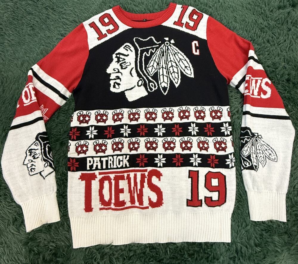 Patrick Toews #19 Chicago Blackhawks Ugly Christmas Sweater Men's Size Large